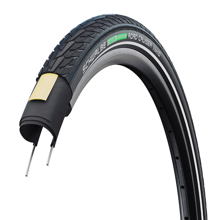 Schwalbe, Road Cruiser, Road Tire, 16x1.75, Wire, Clincher, GreenCompound, K-Guard, TwinSkin, Reflex, 50TPI, Black
