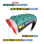 Michelin, Power Cyclocross Jet, Tire, 700x33C, Folding, Tubeless Ready, GreenCompound, Bead2Bead Protek, 3x120TPI, Green