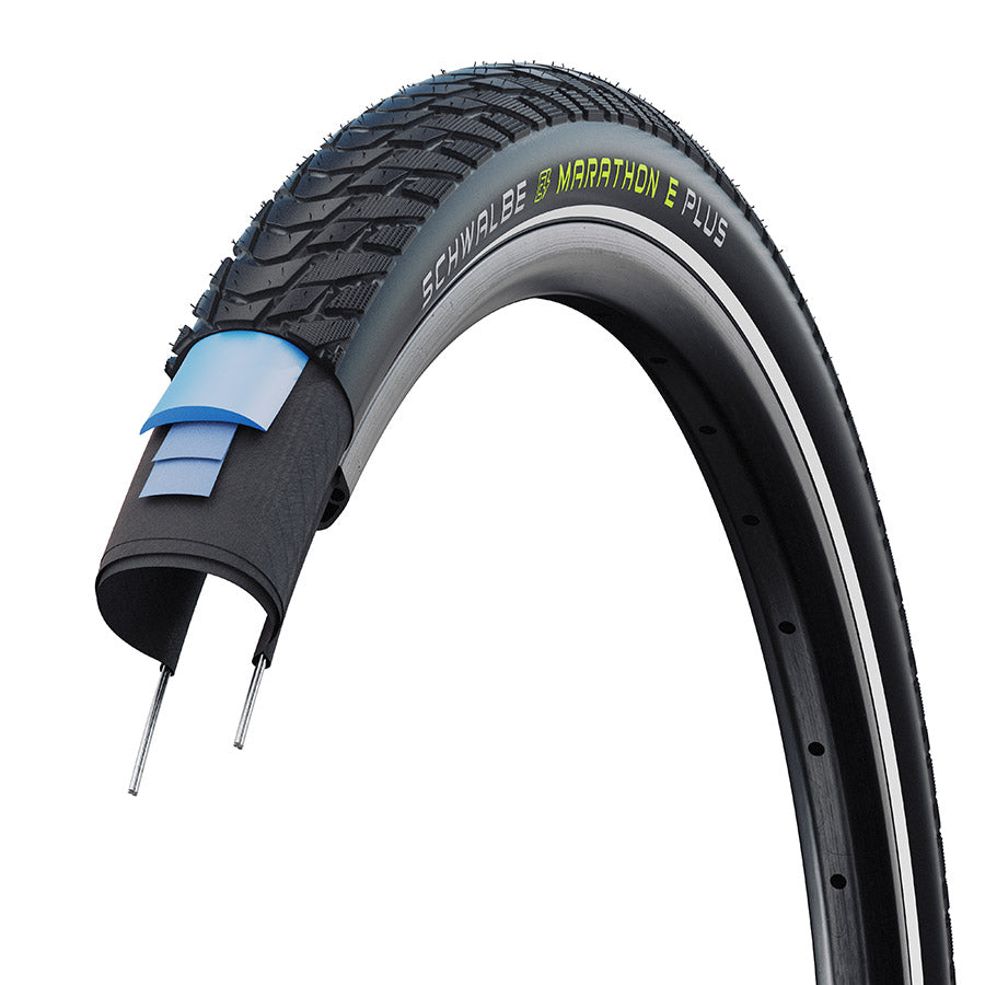 Schwalbe, Marathon E-Plus, Hybrid Tire, 700x40C, Wire, Clincher, Endurance, SmartGuard, 67TPI, Black