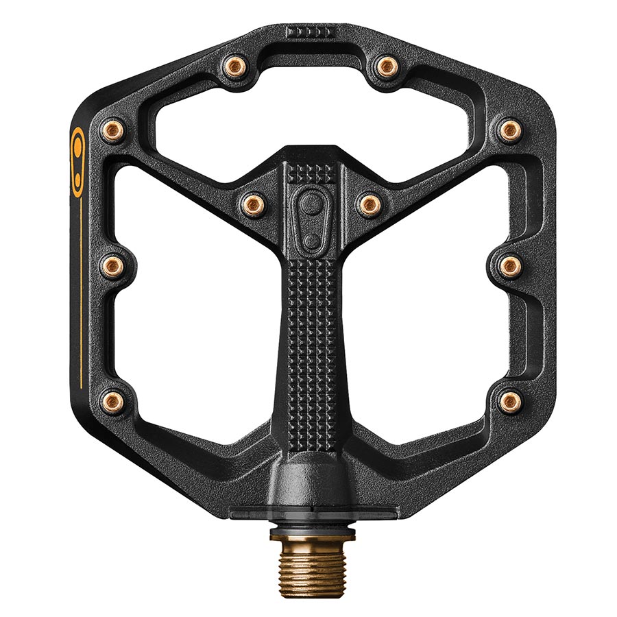 crankbrothers, STAMP 11 Large, Platform Pedals, Body: Aluminum, Spindle: Titanium, 9/16'', Black & Gold, Pair