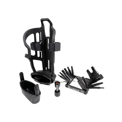 Lezyne, Tubeless Flow Storage Loaded, Bottle Cage, Composite, Includes CO2 Head, V18 Multi-Tool with Tubeless Reamer & Tire Plug Kits, 2 CO2 Cartridges (Right)